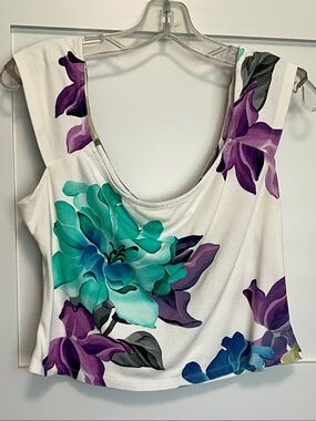 Maeve White Tank with Teal & Purple Floral Print